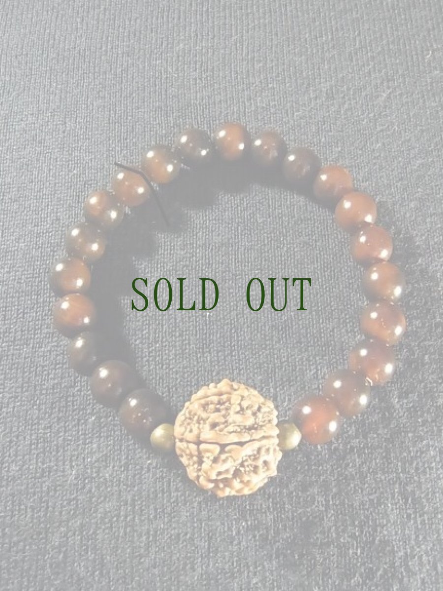 画像4: 6ムキ(六面)ルドラクシャ(金剛菩提樹)とアンデシン(血珠)のブレスレット　（8mm玉） (4)