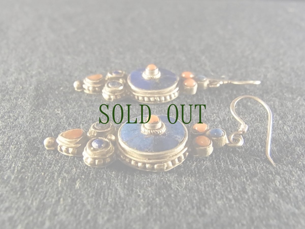 画像3: ラピスラズリのチベタン銀製ピアス (3)