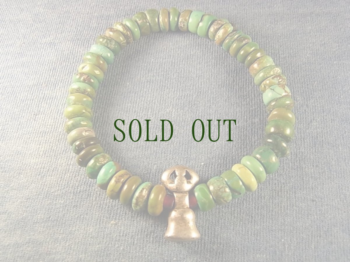 画像2: 純銀製チベタンパーツ(金剛鈴)と天然トルコ石のブレスレット (2)