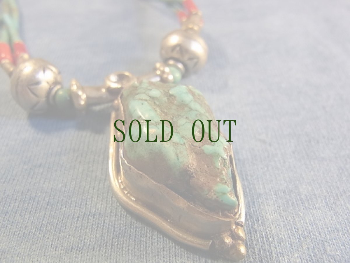 画像2: チベタンターコイズの銀製ネックレス (2)