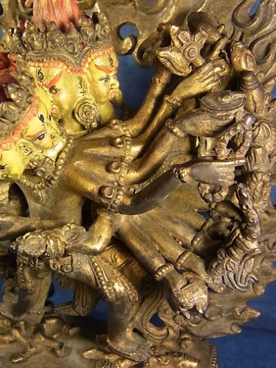 画像1: チャクラサンヴァラのヤブユム（四面二十四臂歓喜仏）　鍍金アンティーク仏像