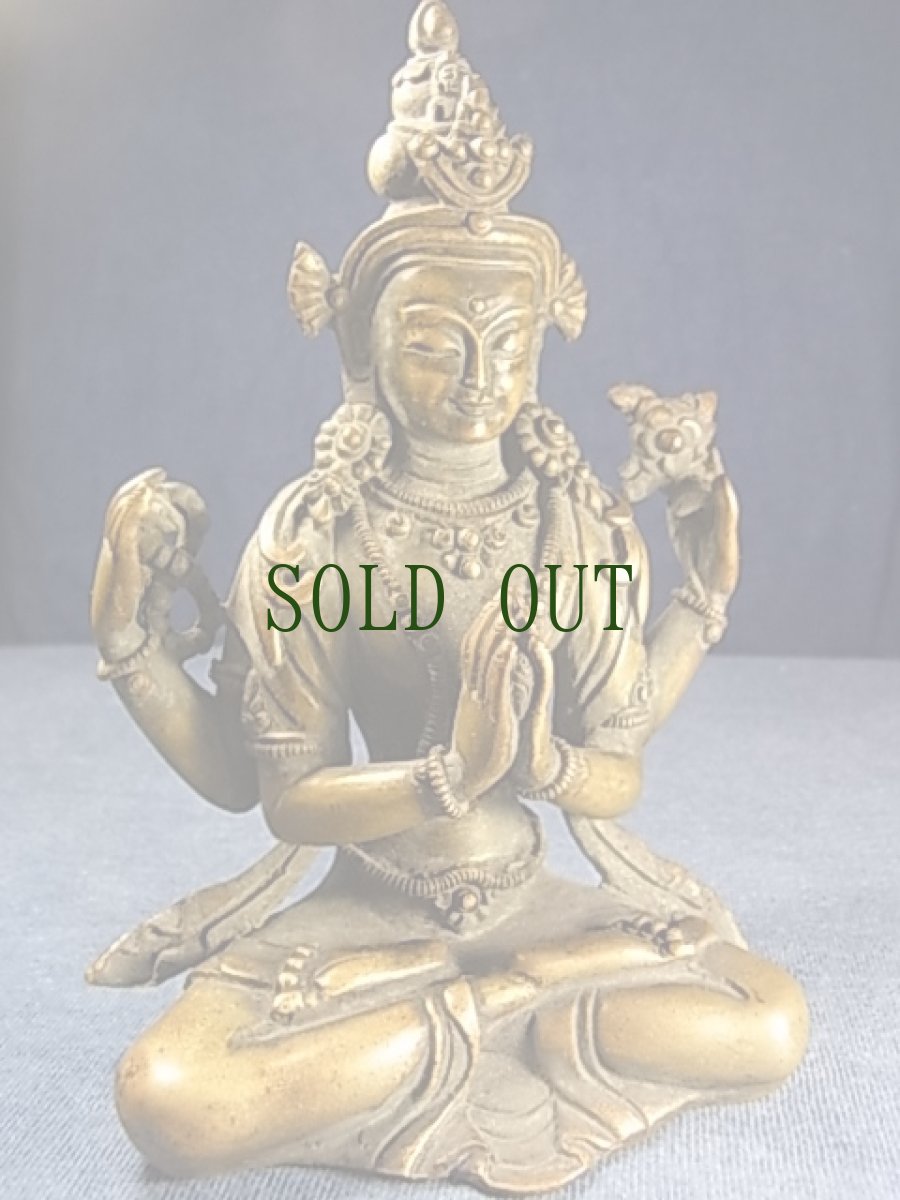 画像2: チャンレーシィク・チャクシパ（四臂観音菩薩像）　銅製アンティーク仏像 (2)