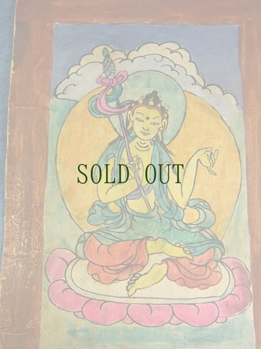 画像2: チベットのタンカ(菩薩画)　アンティーク・小サイズ(額装) (2)