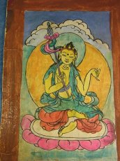画像2: チベットのタンカ(菩薩画)　アンティーク・小サイズ(額装) (2)
