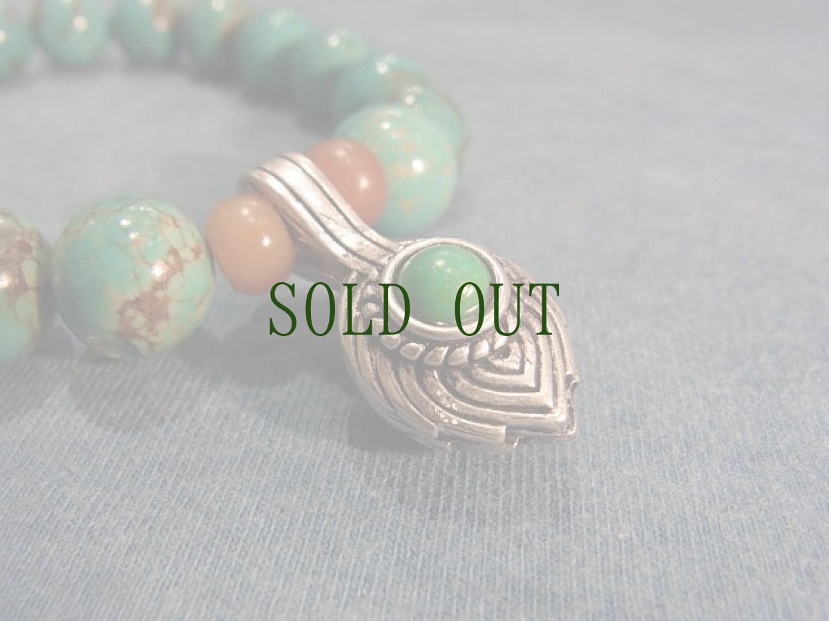 画像5: チベタン天然ターコイズ(yu)とチベタンＭＡＬＡパーツ　のブレスレット  (5)