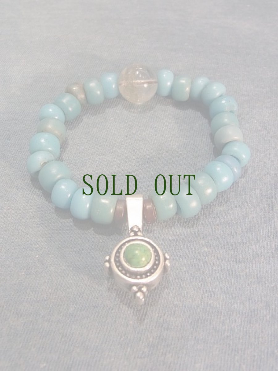 画像3: 和蘭玉(浅葱色・アイヌ玉)とチベットＭＡＬＡパーツ、グリーンファントムのブレスレット (3)