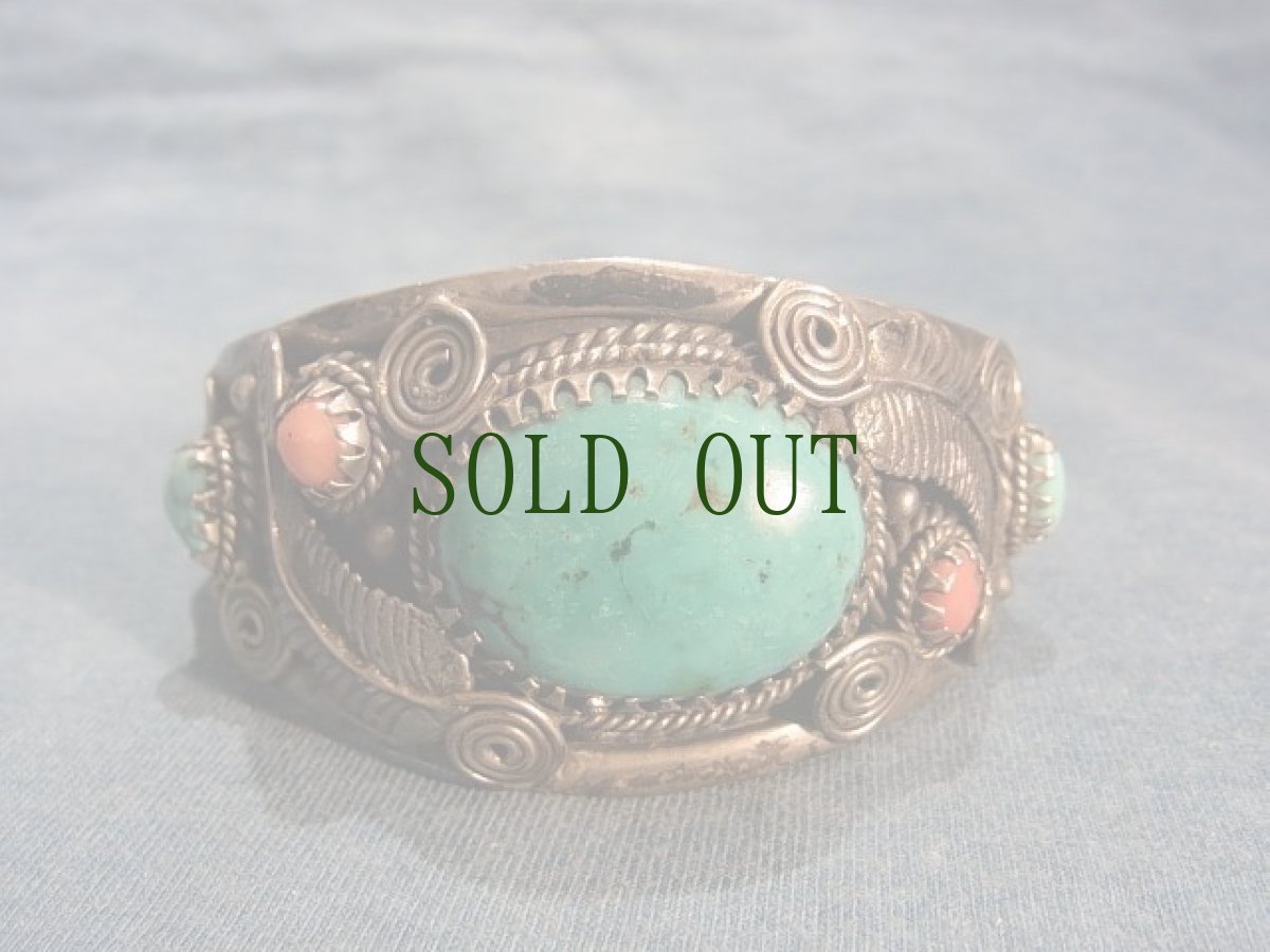 画像2: チベタン・シルバーバングル（ターコイズ）　（tibetan silver bangle with turquoise） (2)