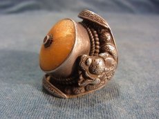 画像3: チベタン・オールドアンバーの銀製リング（tibetan old amber silver ring） (3)