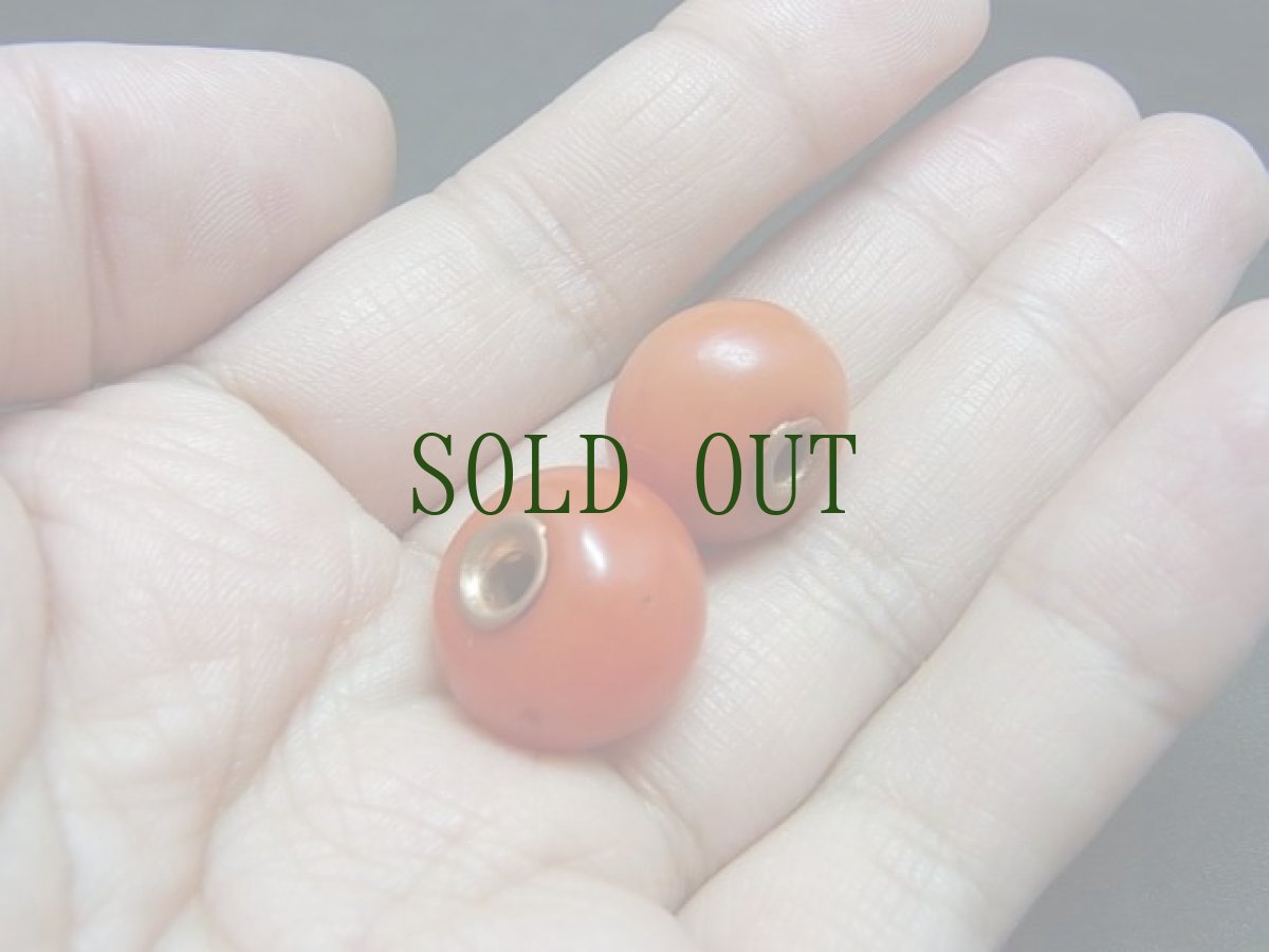 画像4: チベタンＭＡＬＡパーツ(数珠用飾り・天玉)　赤玉1対（2個）　オールド (4)