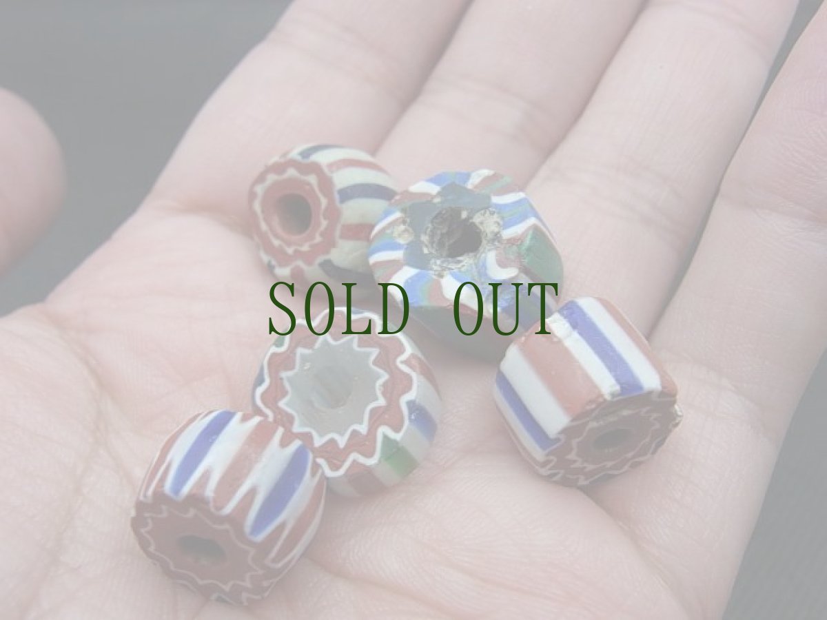 画像7: とんぼ玉アンティーク　ヴェネチア玉（シェブロン)５点セット (7)