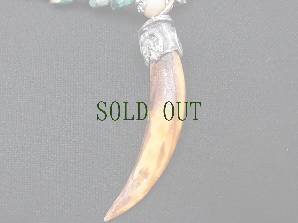 画像3: チベタン天然ターコイズ(yu)と野猪の牙の首飾り （tibetan natural turquoise）  (3)