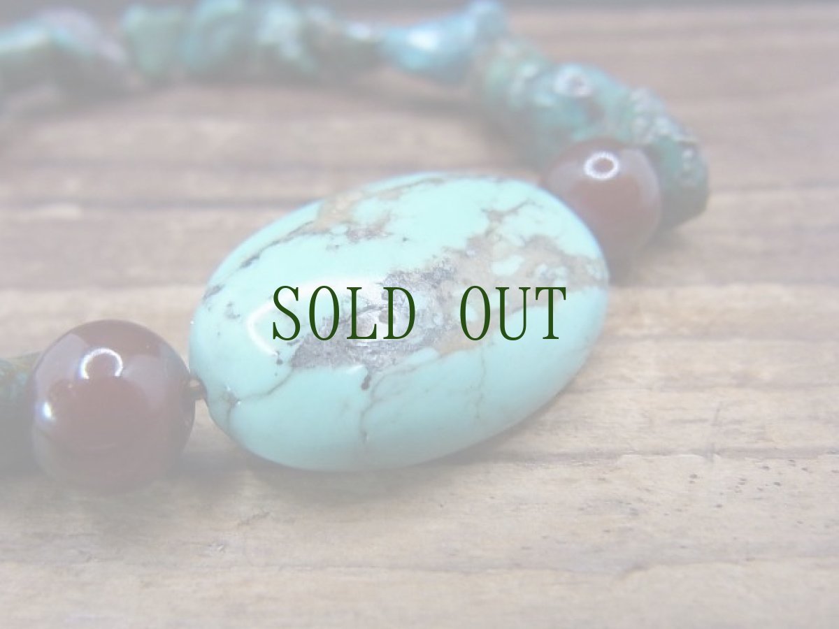 画像4: チベタン・オールドターコイズ(yu)とアンデシン（血珠）のブレスレット 　（tibetan old turquoise）  (4)