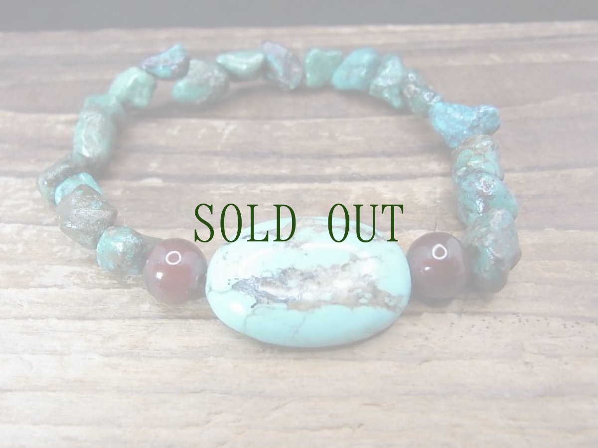 画像3: チベタン・オールドターコイズ(yu)とアンデシン（血珠）のブレスレット 　（tibetan old turquoise）  (3)
