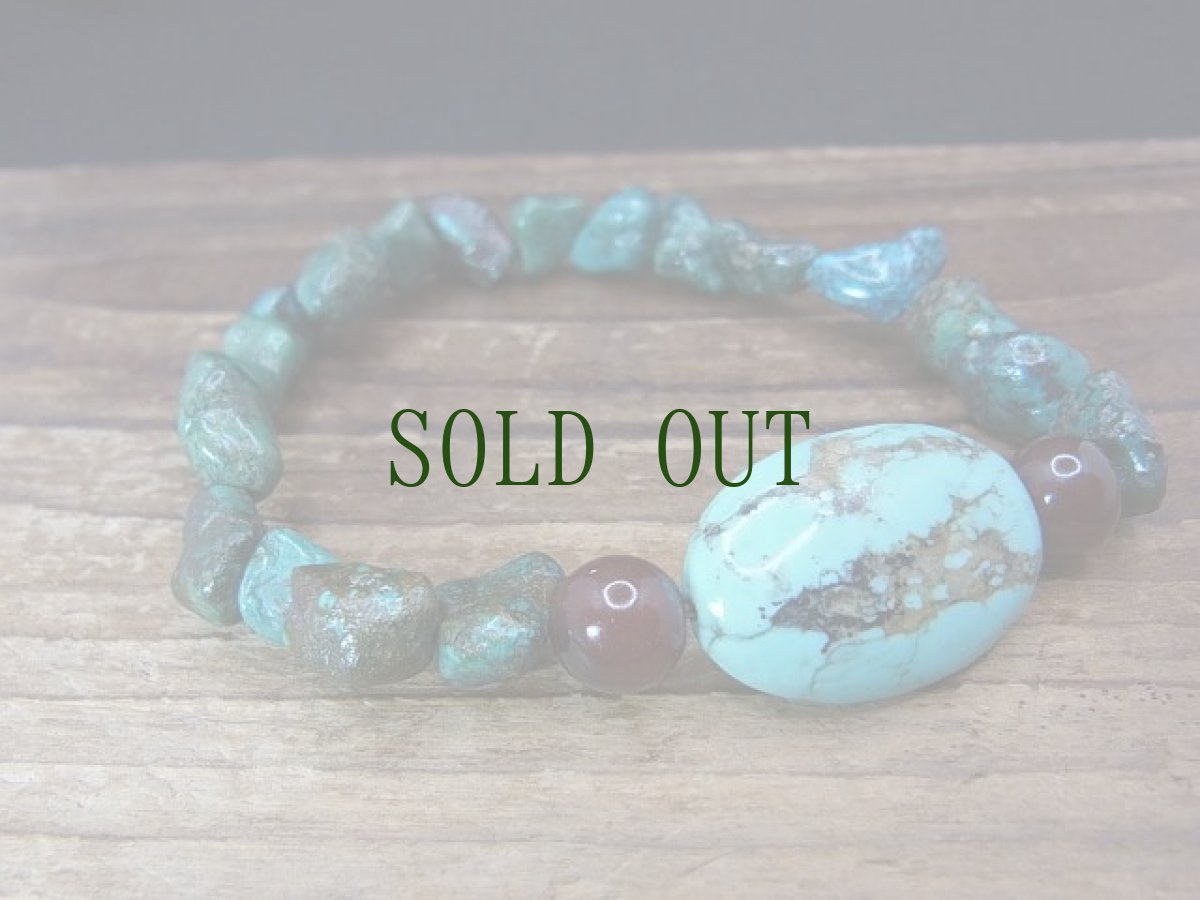 画像2: チベタン・オールドターコイズ(yu)とアンデシン（血珠）のブレスレット 　（tibetan old turquoise）  (2)