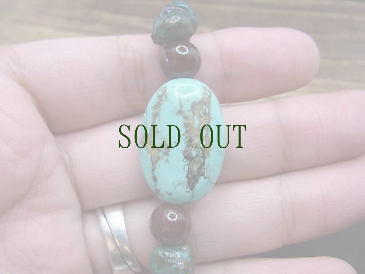 画像8: チベタン・オールドターコイズ(yu)とアンデシン（血珠）のブレスレット 　（tibetan old turquoise）  (8)