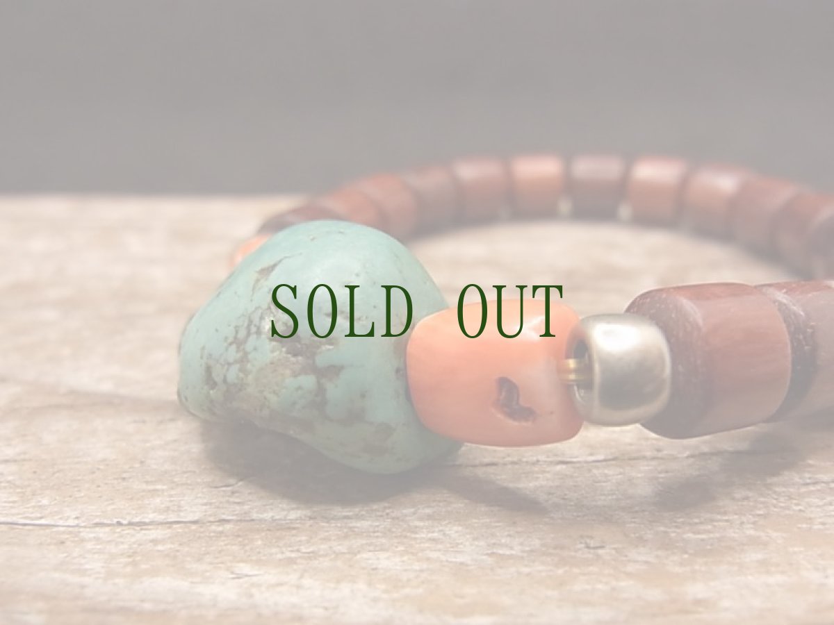 画像4: チベタン・オールドターコイズ(yu)と紫檀、珊瑚のブレスレット　（tibetan old turquoise）  (4)