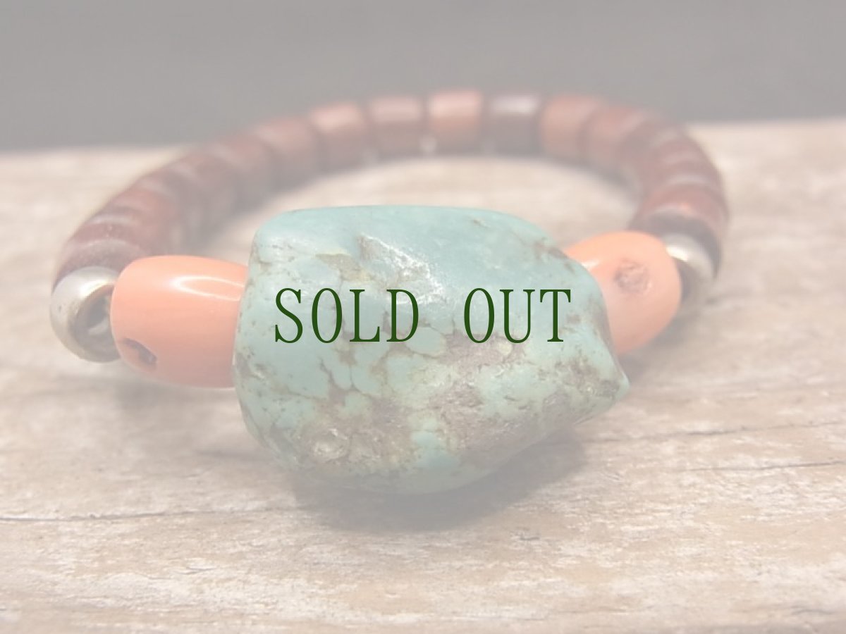 画像6: チベタン・オールドターコイズ(yu)と紫檀、珊瑚のブレスレット　（tibetan old turquoise）  (6)