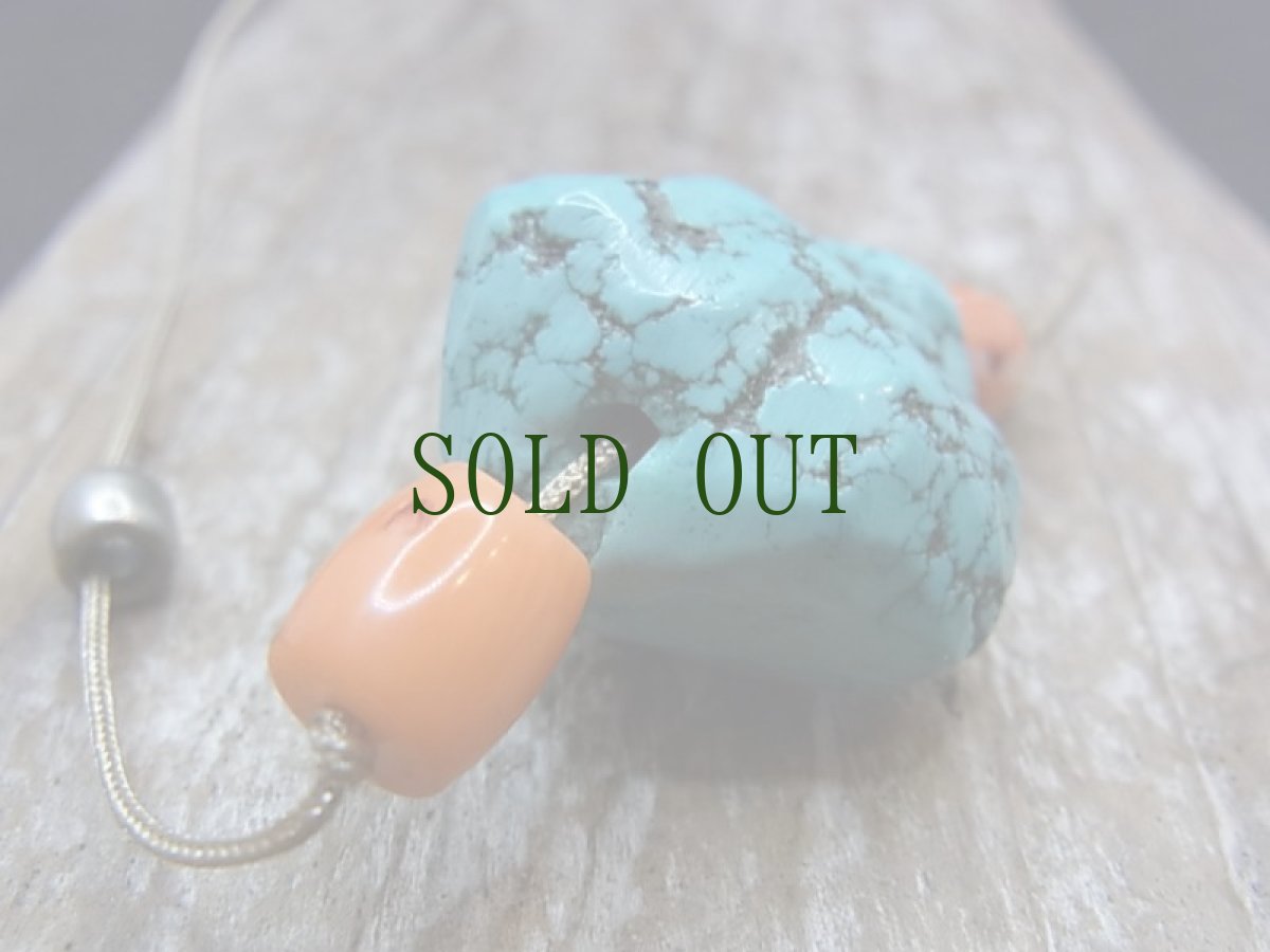 画像3: チベタン・オールドターコイズ(yu)と珊瑚の首飾り　（tibetan old turquoise）  (3)