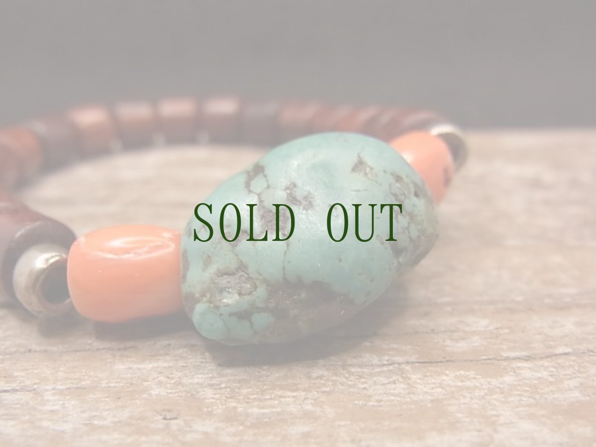 画像3: チベタン・オールドターコイズ(yu)と紫檀、珊瑚のブレスレット　（tibetan old turquoise）  (3)