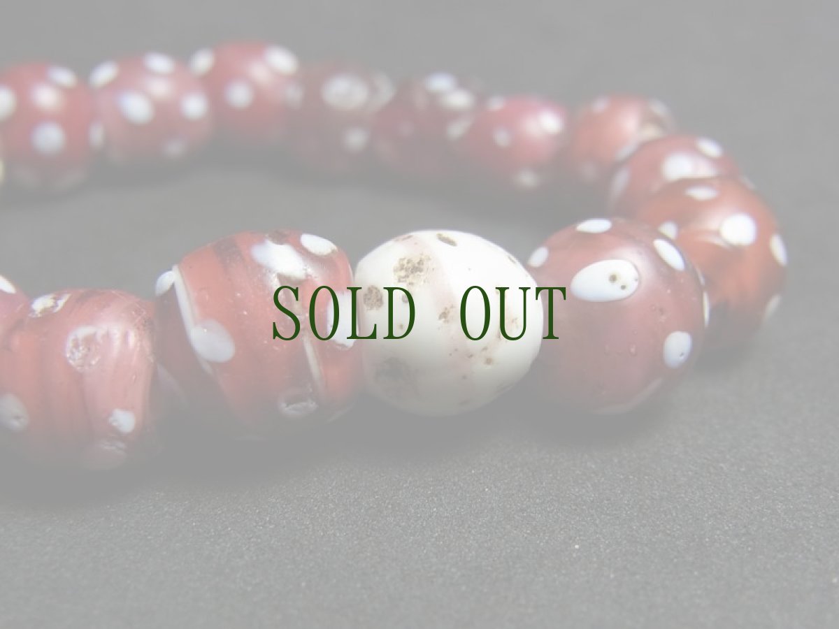 画像3:  とんぼ玉アンティーク（Old Venetian Fancy glass beads)【ファンシー/ホワイトハート】ブレスレット (3)