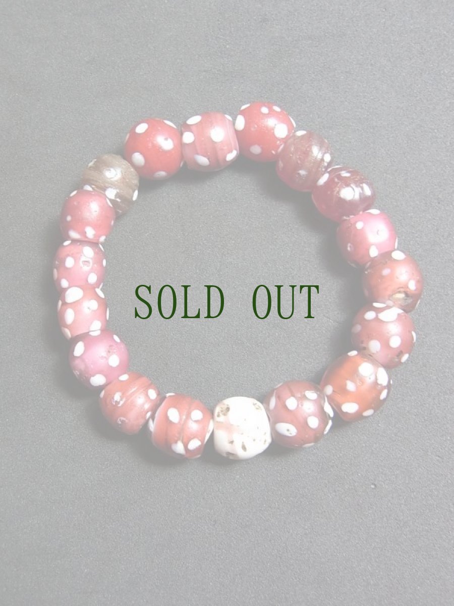 画像2:  とんぼ玉アンティーク（Old Venetian Fancy glass beads)【ファンシー/ホワイトハート】ブレスレット (2)
