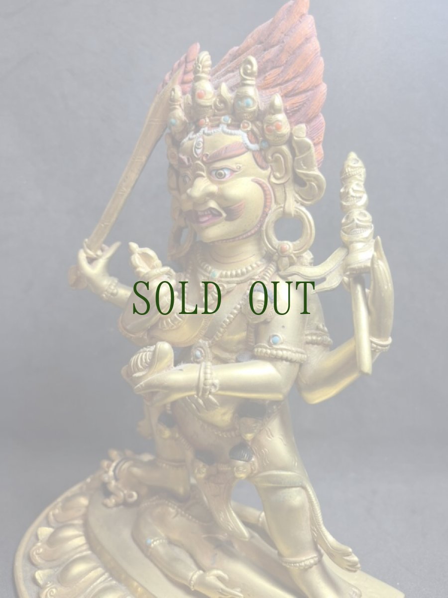 画像8: 四臂マハカーラ（大黒天/グンポ・チャクシパ）アンティーク・チベット鍍金仏・金銅仏 (8)