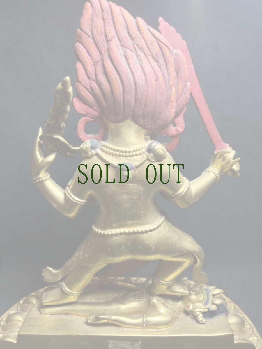 画像10: 四臂マハカーラ（大黒天/グンポ・チャクシパ）アンティーク・チベット鍍金仏・金銅仏 (10)