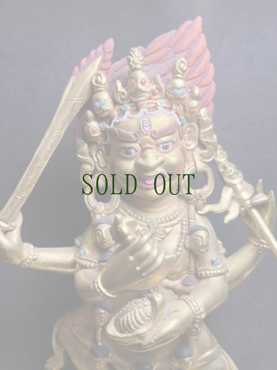 画像2: 四臂マハカーラ（大黒天/グンポ・チャクシパ）アンティーク・チベット鍍金仏・金銅仏 (2)