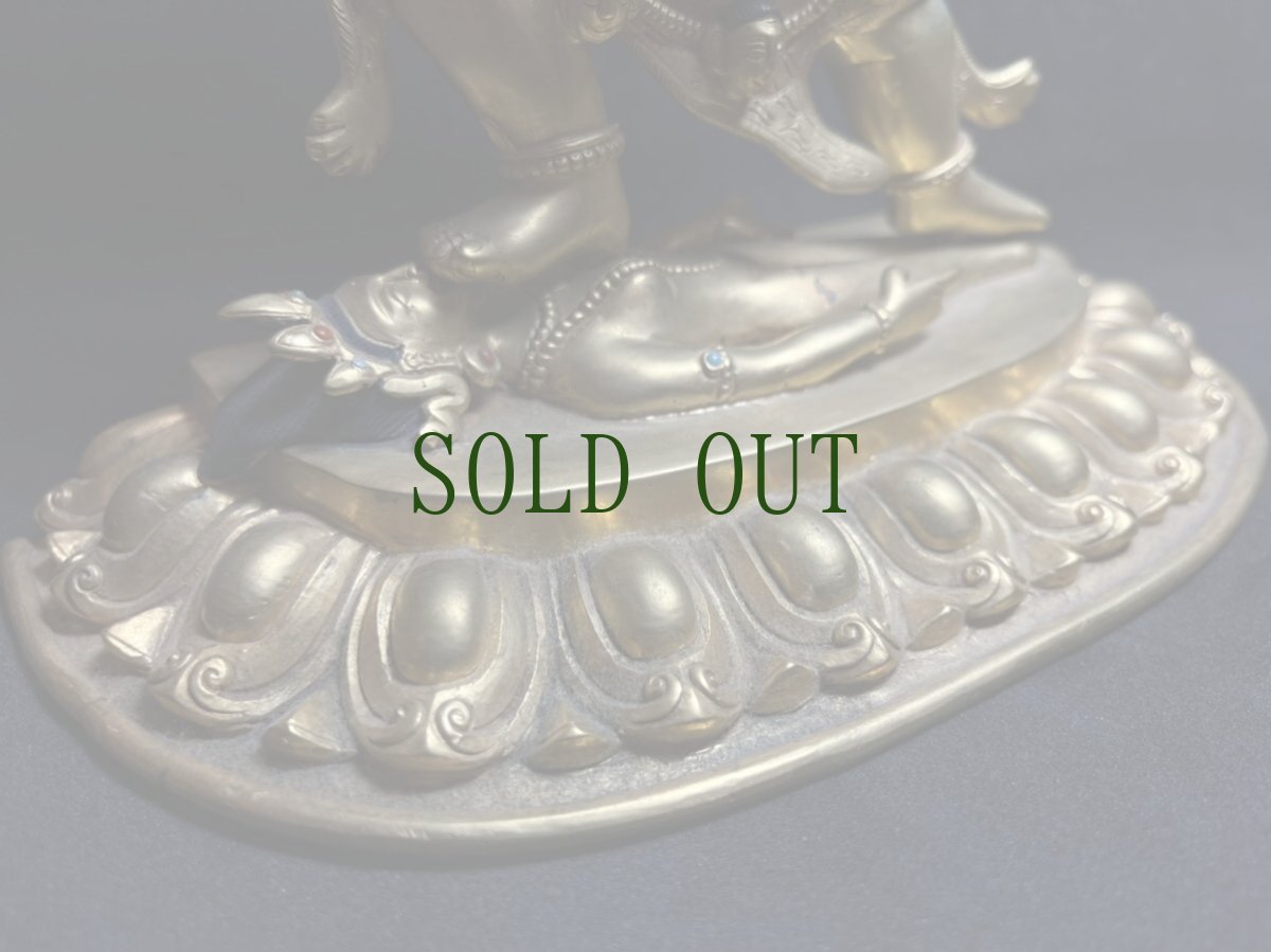 画像7: 四臂マハカーラ（大黒天/グンポ・チャクシパ）アンティーク・チベット鍍金仏・金銅仏 (7)