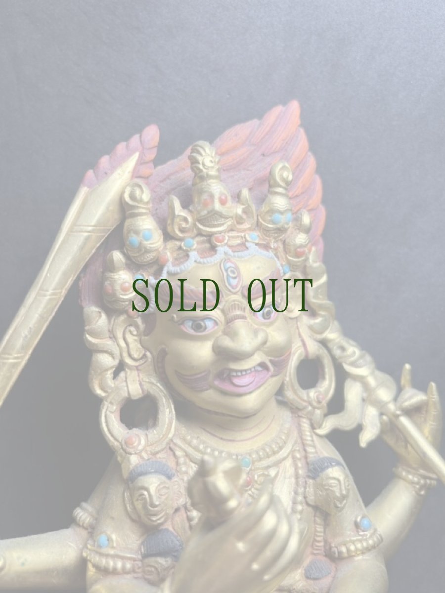 画像11: 四臂マハカーラ（大黒天/グンポ・チャクシパ）アンティーク・チベット鍍金仏・金銅仏 (11)