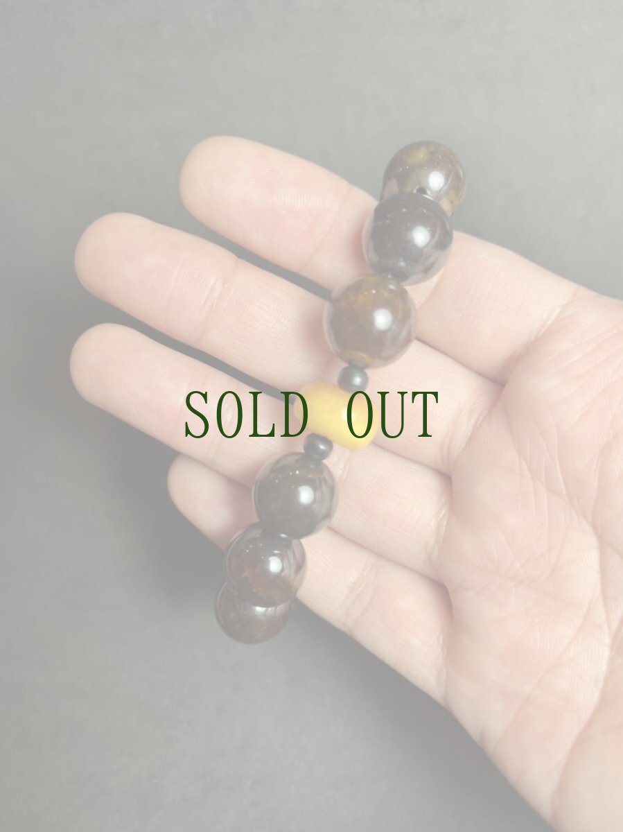 画像8: 龍紋石と菩提根、チベット琥珀玉のブレスレット　　14mm玉 (8)