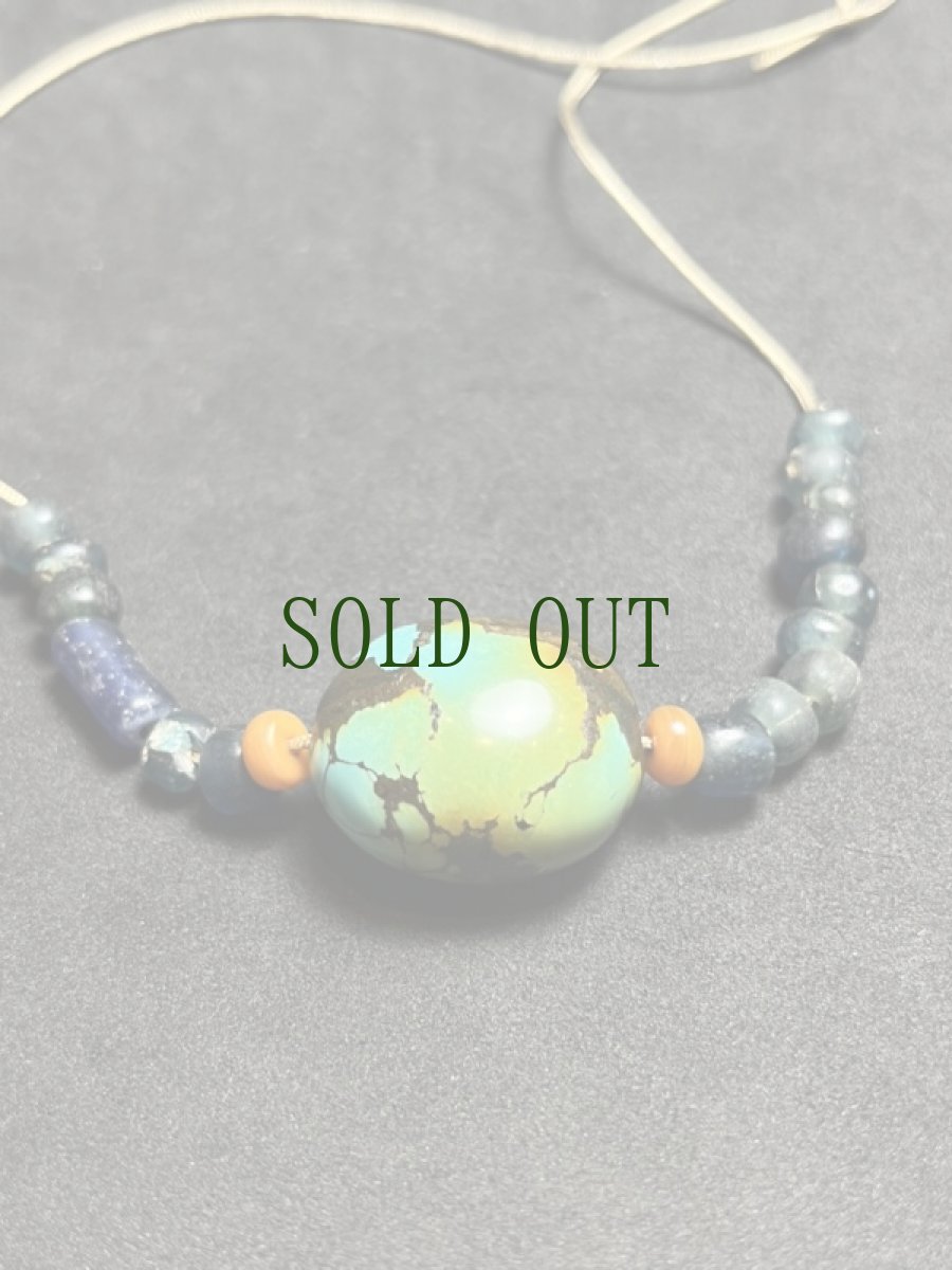 画像3: TIbetan old turquoise   チベタンターコイズ(yu)　と古代瑠璃珠（ガラス玉）の首飾り (3)