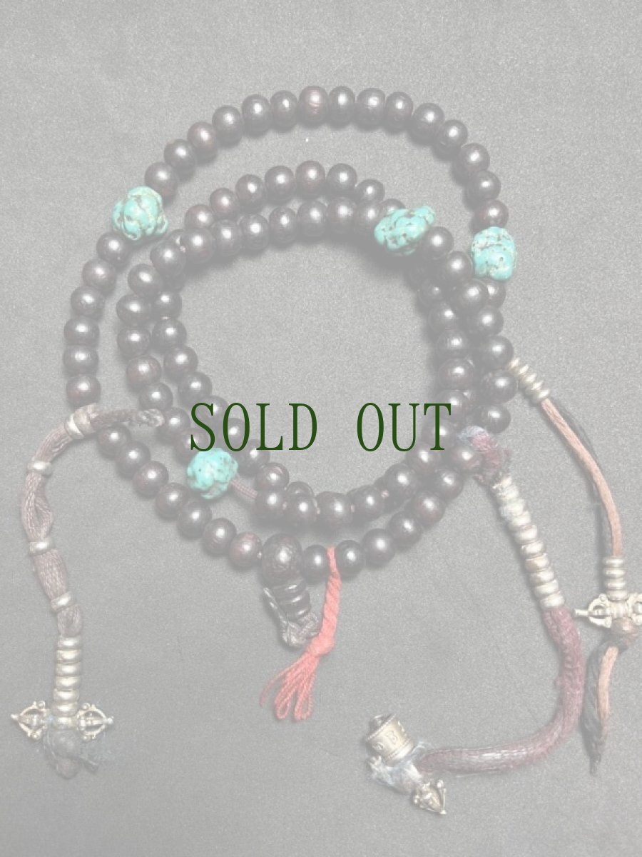 画像3: チベット・老紫檀とターコイズ、カウンターの御数珠　( TIbetan old rose wood beads  mala )　100 玉 (3)