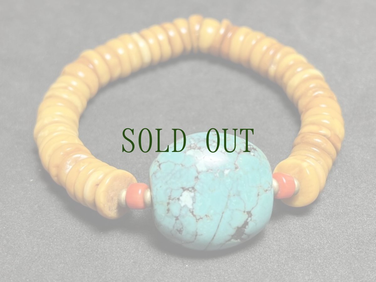 画像3: チベタンターコイズ(yu)と　チベタンアンバー（蜜蜡琥珀）のブレスレット　（TIbetan amber　and old turquoise） (3)