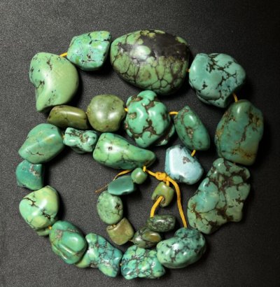 画像1: Old TIbetan turquoise and  Puｍtek beads   　チベタン天然ターコイズ(yu)とミゾラムのパムテックビーズのブレスレット