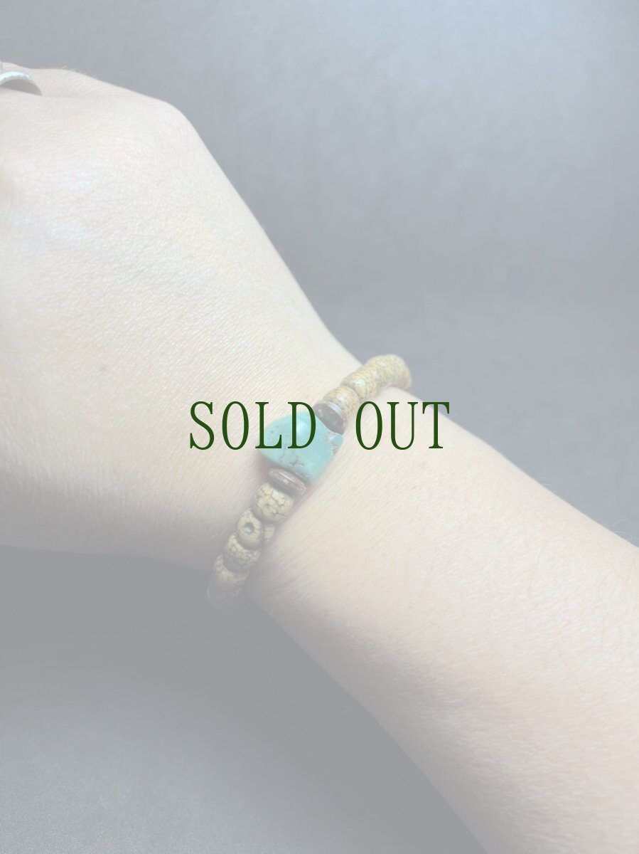 画像7: アンティーク・チベタンターコイズ(yu)と老星月菩提樹の念珠ブレスレット　TIbetan old turquoise,Star&moon bodhi seed mala 　　 (7)