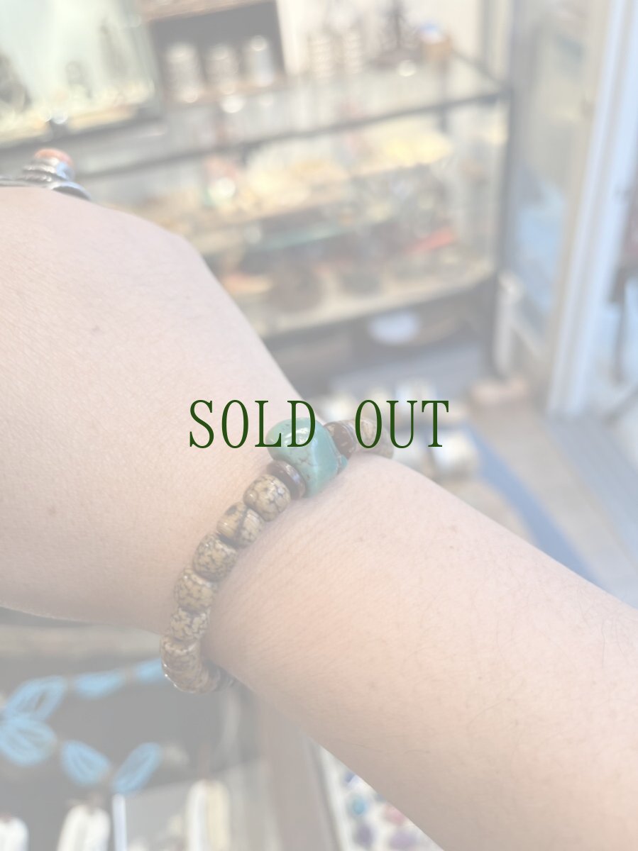 画像6: アンティーク・チベタンターコイズ(yu)と老星月菩提樹の念珠ブレスレット　TIbetan old turquoise,Star&moon bodhi seed mala 　　 (6)