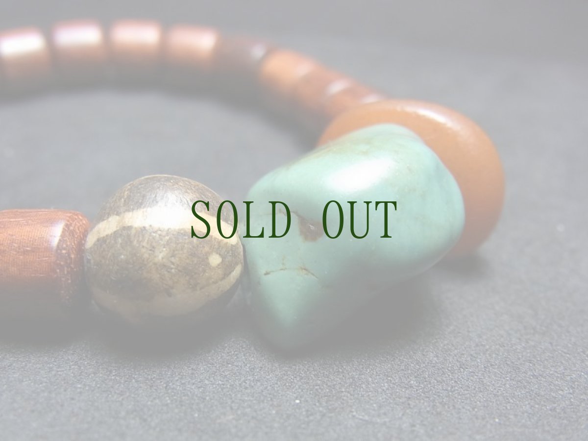 画像3: チベタンターコイズとアンバー(老蜜蜡)、パムテックビーズ、紫檀の数珠玉のブレスレット・Tibetan old Turquise and Amber (3)