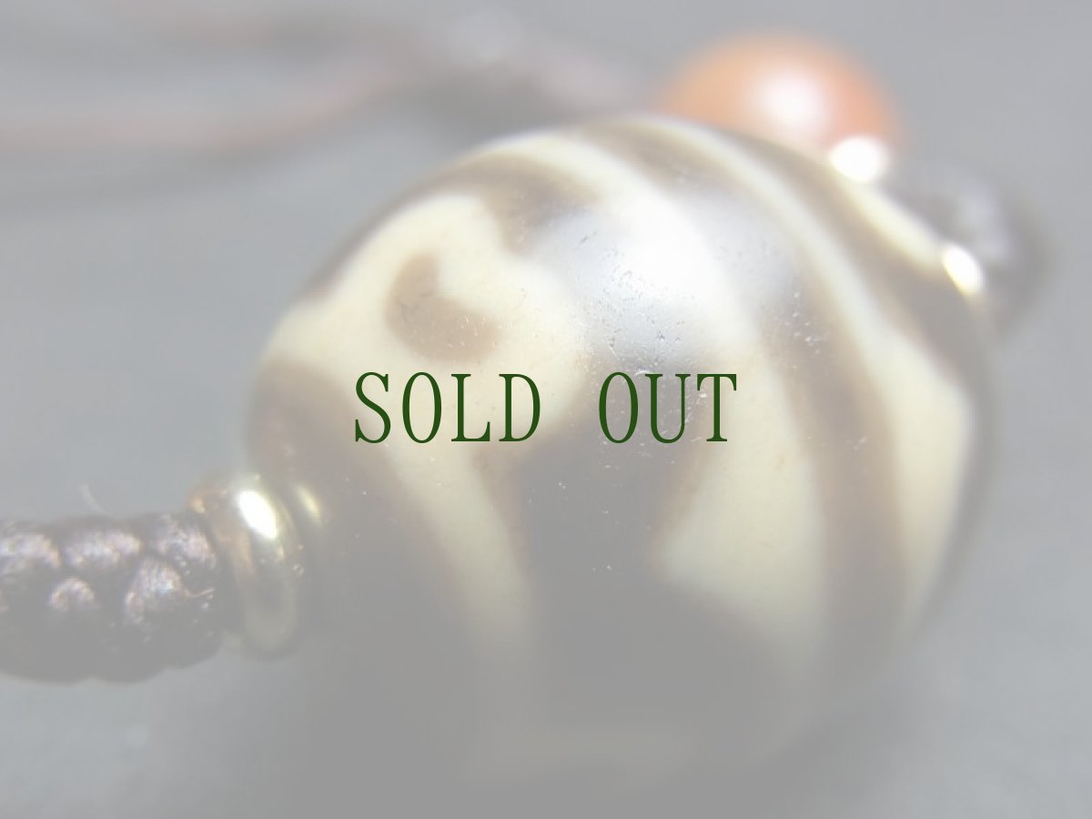 画像7: ジービーズ（dzi with tiger tooth and Lotus motif) 虎牙蓮花天珠と瑪瑙の首飾り (7)