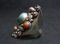 画像5: Tibetan  silver ring with turquoise and coral 　チベタン・ターコイズとコーラル（珊瑚）のシルバーリング（銀92・5）　 (5)