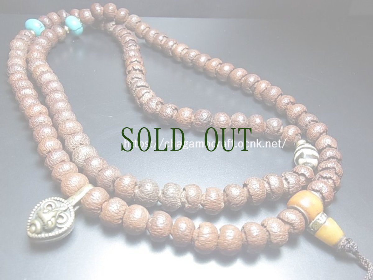 画像10: チベット渡りの蓮華菩提樹と老料器・水紋天珠（虎牙）の108珠念珠・（ジービーズ） (10)