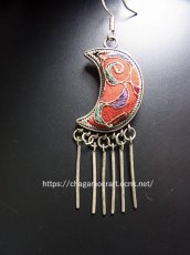 画像6: 貴州ミャオ族の苗銀製・刺繍古裂ピアス　　【月】 (6)
