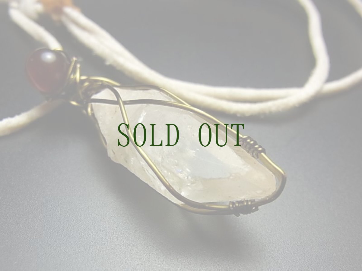 画像5: レムリアンシードのポイントクリスタル（水晶・虹入り）とチベットのアンデシン、ヤク革紐、蛇骨珠の首飾り (5)