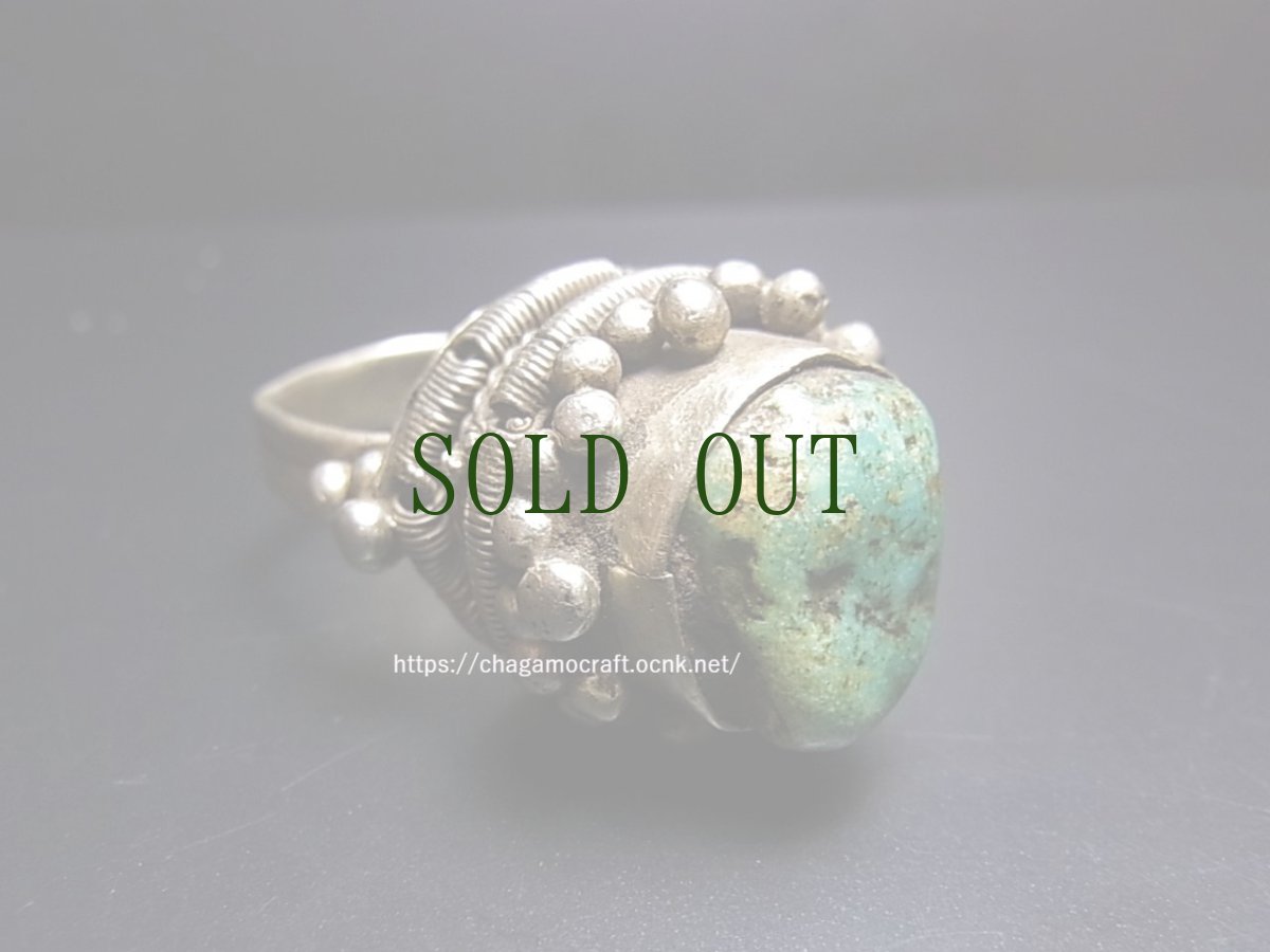 画像5: アンティーク・チベタンターコイズの銀製リング（及び髪飾り）Old Tibetan  silver ring with turquoise (5)