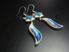 画像2: ミャオ族（苗族）の苗銀製・刺繍古裂ピアス・猫/  Miao Old embroidery earrings (2)