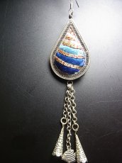 画像7: ミャオ族（苗族）の苗銀製・刺繍古裂ピアス・大/  Miao Old embroidery earrings (7)