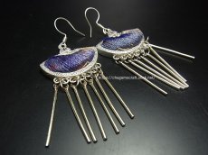 画像2: ミャオ族（苗族）の苗銀製・刺繍古裂ピアス・扇/  Miao Old embroidery earrings (2)