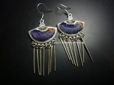 画像1: ミャオ族（苗族）の苗銀製・刺繍古裂ピアス・扇/  Miao Old embroidery earrings (1)
