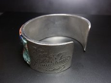 画像5: 貴州省ミャオ族の刺繍古裂バングル(苗銀)　剪紙破線繍/ Split thread stitch・Old embroidery Miao silver bangle　 (5)