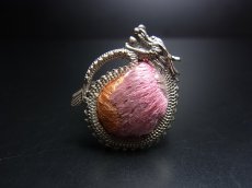 画像2: 貴州ミャオ族の刺繍古裂リング（苗銀製）・玉龍 (2)